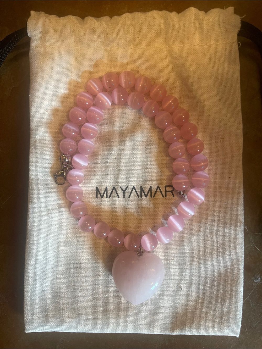 Rose Quartz Pink Beaded Necklace with Heart Pendant - powerful positive energy! - Picture 3 of 4